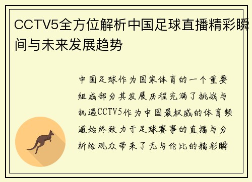 CCTV5全方位解析中国足球直播精彩瞬间与未来发展趋势